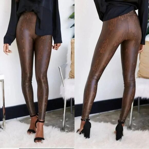 Spanx Brown Snakeskin Leggings NWT M - Picture 1 of 7